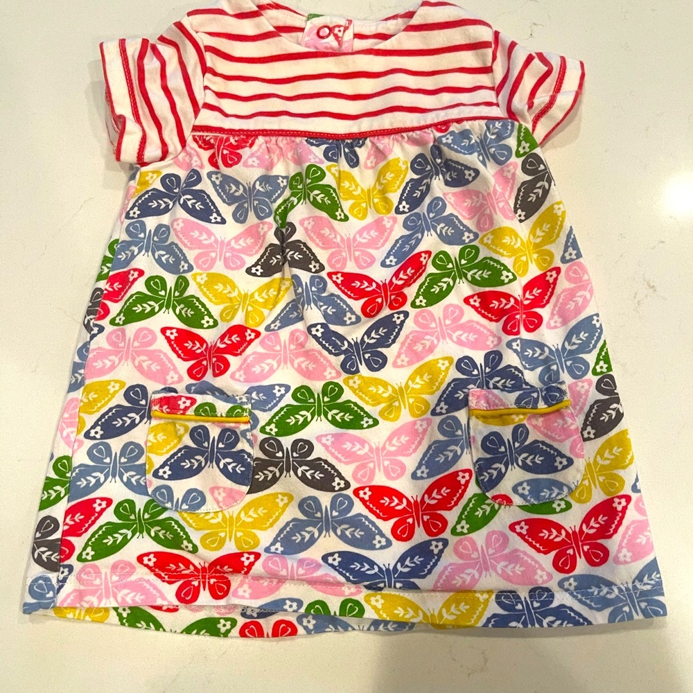 3-6 Month Baby Boden dress with butterflies and stripes